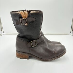 UGG Women's Dark Brown Shearling-Lined Leather Winter Boots